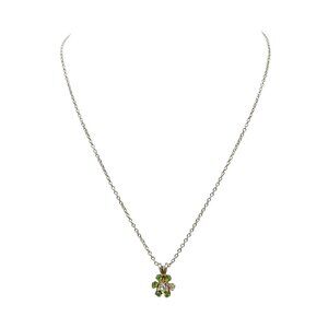 Vintage Sterling Silver Green Crystals Flower Pendant on Chain Necklace